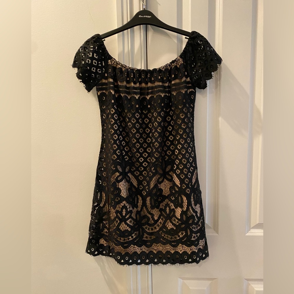 Oxford Sunday Off The Shoulder Black Lace Dress
